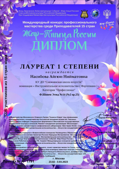 Итоги Международного конкурса профессионального мастерства «Жар-Птица России» среди преподавателей из 15 стран.. Итоги Международного конкурса профессионального мастерства «Жар-Птица России» среди преподавателей из 15 стран..